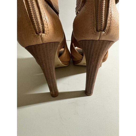 BCBG maxazaria Heels Shoes Gladiator Lace Up Woven Brown Peep Toe Boho Size 8.5 - Picture 7 of 14